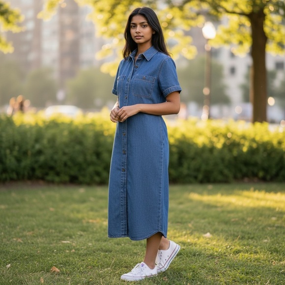 Liz Claiborne Dresses & Skirts - Liz Claiborne Blue Midi Denim Dress Medium 10